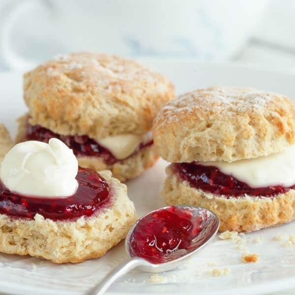Homemade scones and clotted cream with jam